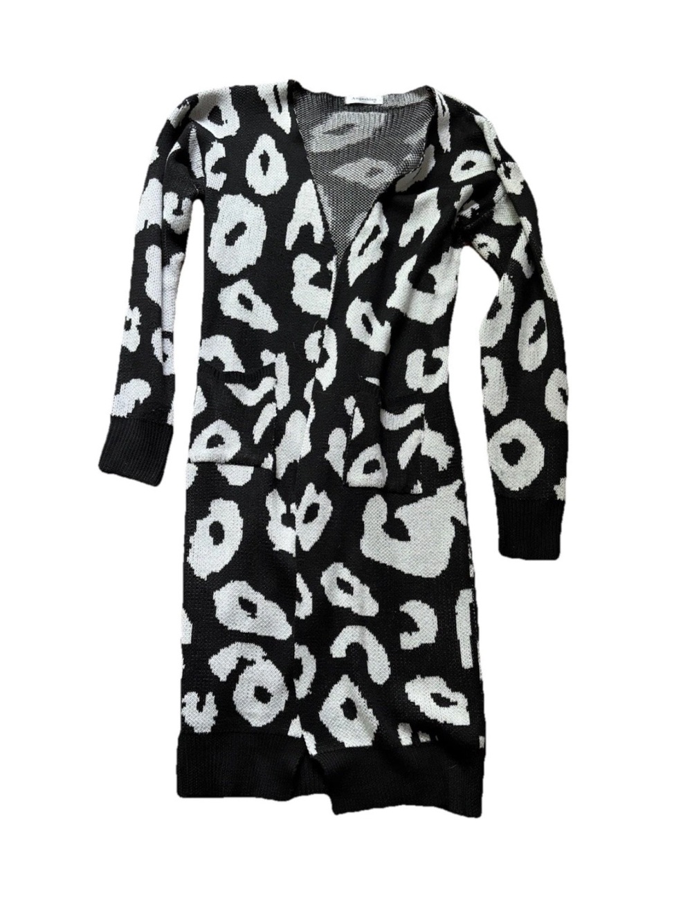 Black & White Leopard Print Long Open Cardigan